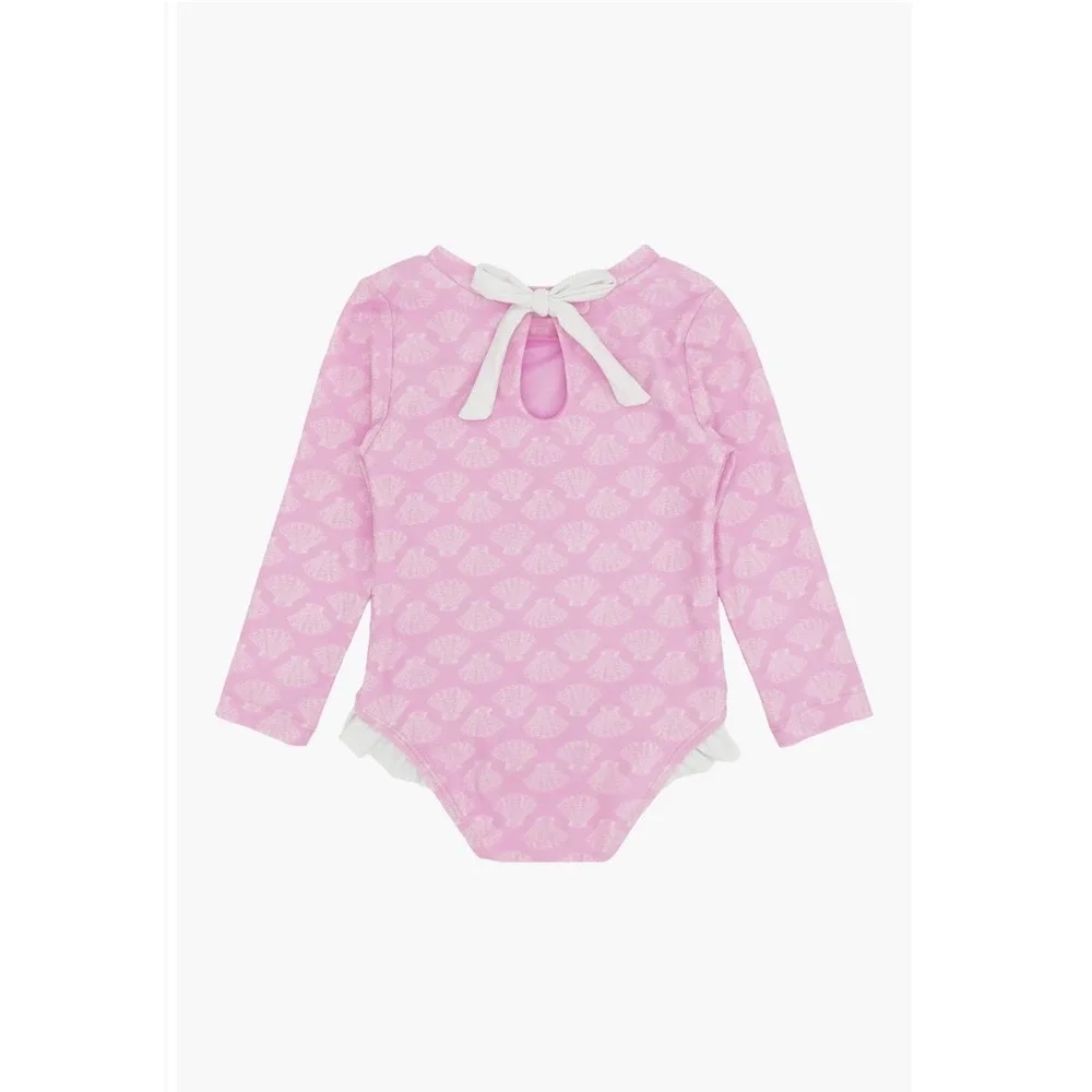 Feather 4 Arrow Girls 4T Pink Seashell Long Sleeve Rash Guard Swimsuit UPF 50+